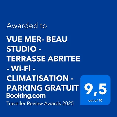 Vue Mer- Beau - Terrasse Abritee - Wi-fi - Climatisation - Parking Gratuit-classe 3 Etoiles Lägenhet